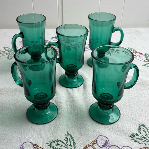 Set of 5 Libbey footed pedestal Juniper green Irish coffee mugs - Picture 1 of 7